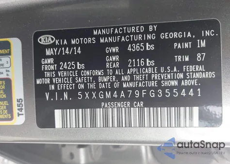 2015 Kia Optima Lx from USA, damaged, VIN 5XXGM4A79FG355441
